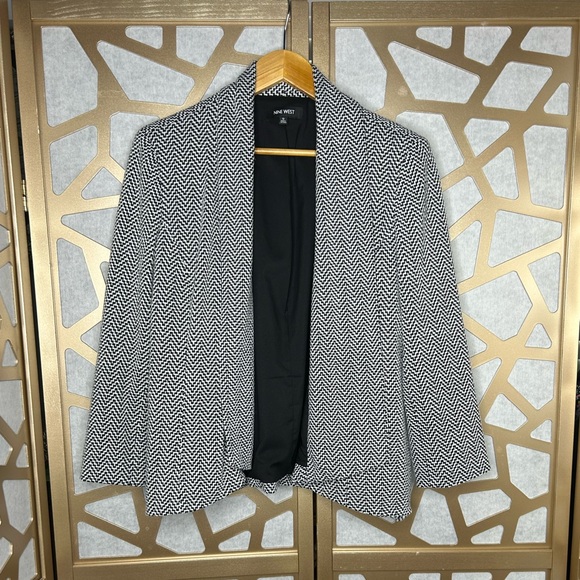 Nine West Black and White Open Front Jacket Blazer - Picture 1 of 7
